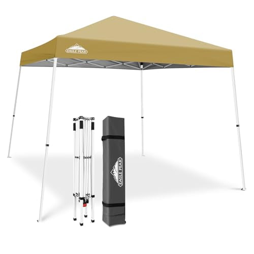 EAGLE PEAK 10x10 Slant Leg Pop-up Canopy Tent Easy One Person Setup Instant Outdoor Beach Canopy Folding Portable Sports Shelter 10x10 Base 8x8 Top (Beige) - color: Beige, size: 10x10