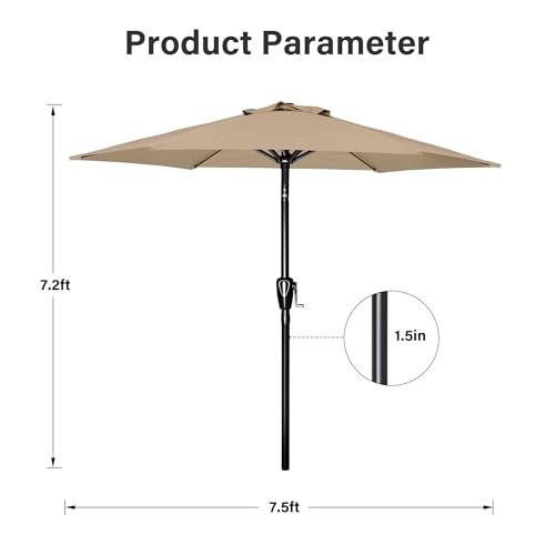 Simple Deluxe 9' Patio Umbrella Outdoor Table Market Yard Umbrella with Push Button Tilt/Crank - color: Tan, size: 7.5ft