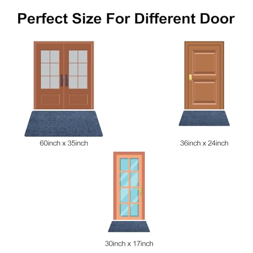 Front Door Mat Indoor and Outdoor, Non-Slip Low Profile Doormat 60"x35", Thin Yet Super Water, Quick-Drying, Dirt Resistant,No Shedding Doormats for Entrances, Garage, Pets,Hotel,Office - color: Blue, size: 2'11" x 5' (Rectangular)