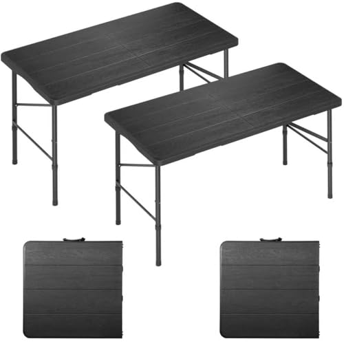 4 Ft Plastic Folding Table,Heavy Duty Portable Table for Indoor & Outdoor,Wood Grain Desktop & 350lbs Weight Capacity,Premium Solutions for Camping,Picnic,BBQ and Party - size: 4 ft (2-Pack) - Black