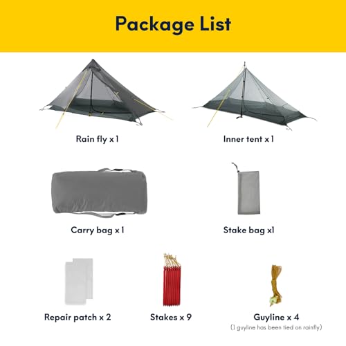 LANSHAN Ultralight Tent 3-Season Backpacking Tent for 1-Person or 2-Person Camping, Trekking, Kayaking, Climbing, Hiking - color: 1-person, dark grey