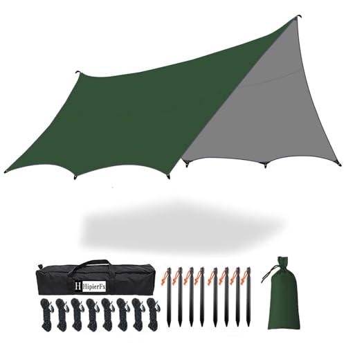 16x16 ft Large Camping Tarp Waterproof Hammock Rain Fly Camping Awning Sun Shelter (Without Pole) (Green) - color: Green