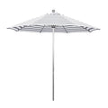 California Umbrella 9' Round Contract Grade Patio Umbrella, Push Open, Silver Finish, Gray/White Olefin - color: Gray/White Cabana Stripe