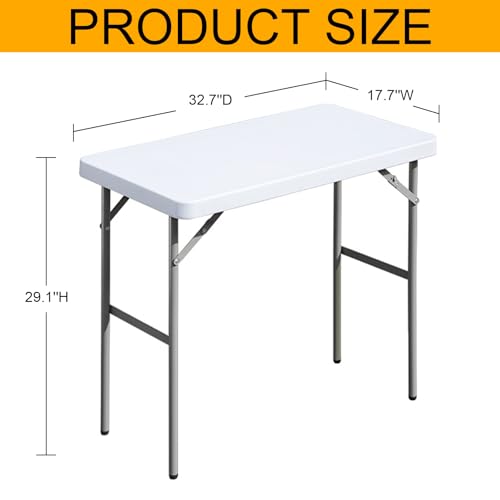Folding Table 2.7ft Rectangular All-Occasion Plastic Folding Event Table for Indoor and Outdoor, Portable Desk, Camping, Durable and Stable, HDPE and Steel, Wide Application, White - color: White, size: 2.7ft