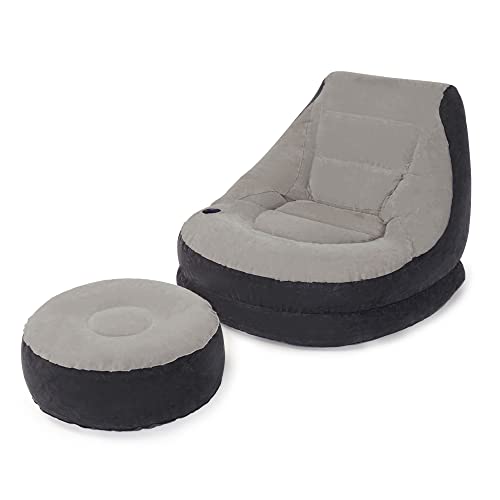 Intex 68564EP Ultra Lounge Inflatable Chair: Built-in Cupholder – Ottoman Foot Rest – 2-in-1 Valve – Flocked Construction – 220lb Weight Capacity - size: 1 Pack