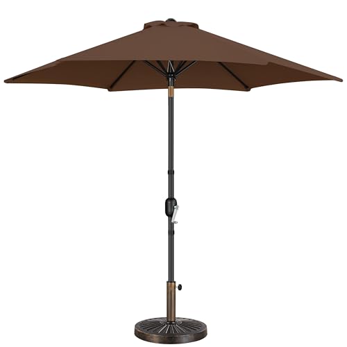 Yaheetech 9FT Patio Umbrella Outdoor with Heavy Duty Base Included,Table Umbrella with Push Button Tilt and Crank, UV Protection Waterproof for Yard/Outdoor/Wedding Parties and Events - Brown - color: Brown, size: 9FT