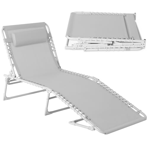 Best Choice Products Patio Chaise Lounge Chair, Portable Outdoor Folding Recliner for Lawn, w/ 8 Positions, Handles, 300lb Capacity - Ice Gray/White - color: Ice Gray/White