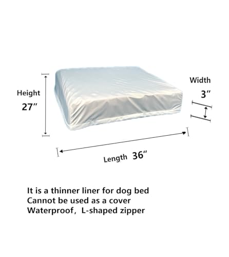 Dog Bed Waterproof Liner with Zipper 36 x 27 Inch Replacement Liner Only - size: 36x27x3 inch