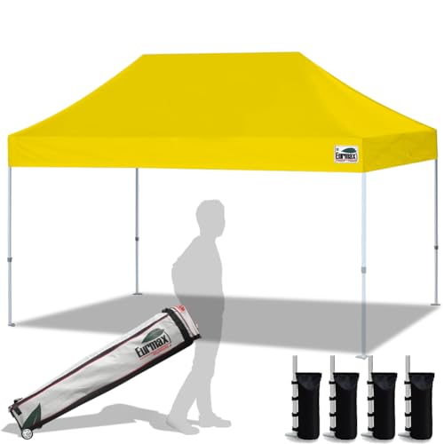 Eurmax USA 10x15ft Pop Up Canopy, Commercial Instant Tent for Outdoor Events, Patented No-Tip Rolling Storage Bag with 4 Sandbags,UV & Water Resistant,Heavy Duty Portable Shelter Gazebo,Yellow - color: Yellow, size: 10x15