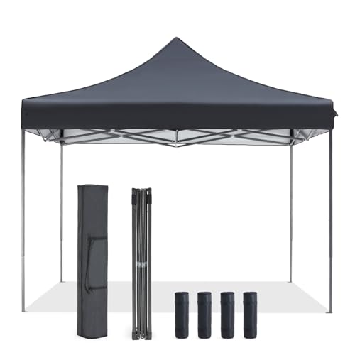 OLIXIS 10x10 Ft Pop Up Canopy Tent, Waterproof Portable Outdoor Shade Canopy with Sand Bags for Beach, Backyard Parties & Events, Charcoal - color: Charcoal, size: 10 x 10 ft