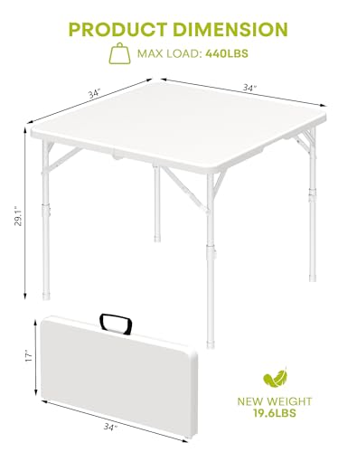 34" Square Folding Table with Built in Handle & Steel Legs, Heavy Duty Portable Card Table, Foldable Tables Perfect for Party, Dining, Wedding, Events, Picnic Indoor, Outdoor, Camping, Utility - size: 34" Card Table