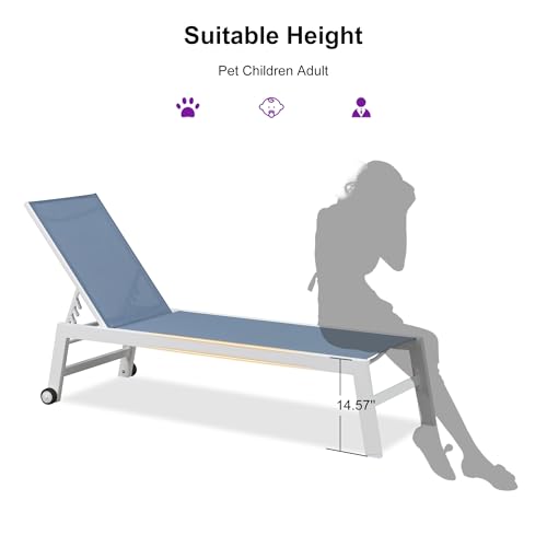 PURPLE LEAF Patio Lounge Chair 2 Pieces White Aluminum Outdoor Chaise Lounge for Pool Backyard Beach with Wheels and Table, Indigo - color: Indigo, style: Standard Inclining-leg