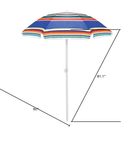 ONIVA - a Picnic Time brand 5 Ft. Portable Beach Umbrella, Lightweight Sun Shade Umbrella with Adjustable Tilt and UV Sun Protection