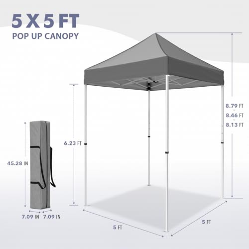 5x5 Pop Up Canopy Tent, Instant Portable Beach Canopy, Outdoor Tent with Carry Bag for Camping, Sports, Tailgating, Events, Gray - color: Gray, size: W/O Wall