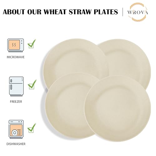Wrova Wheat Straw Dinner Plates 9 Inch Unbreakable Set of 8 - Dishwasher & Microwave Safe Plastic Plates Reusable - Lightweight Plates for kitchen,camping,salad,appetizer - Beige - color: Beige, size: 9 inch