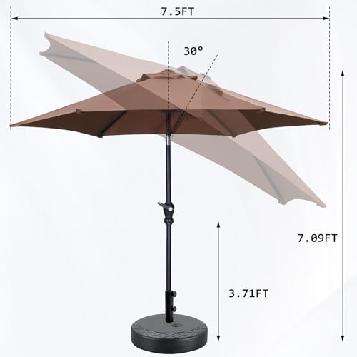 GDY 7.5ft Patio Umbrella Outdoor Umbrella with Tilt, Crank and Umbrella Weighted Base, for Yard/Outdoor/Wedding Parties and Events (Coffee) - color: Coffee, size: Umbrella+Base