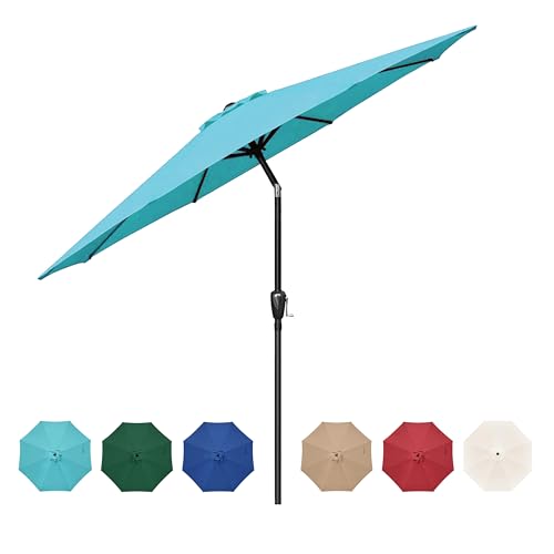 HealSmart 9ft Patio Umbrella with Push Button Tilt/Crank, Outdoor Table Market Yard Umbrella with 8 Sturdy Ribs for Garden, Backyard, Deck, Pool, Turquoise - color: Turquoise, size: 9FT