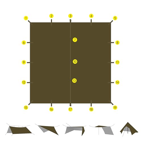 GOLDCAMP Waterproof Camping Tarp，70D Nylon 10X10FT Hammock Rain Fly ，UV 50+ and PU15000mm Tent Tarp Shelter Canopy，Heavy Duty Multifunctional Sun Shade or Rain Fly Essentials for Hiking Backpacking - size: 10X10FT