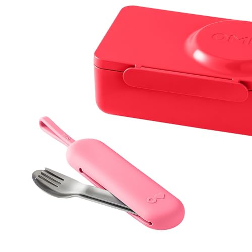 Omie OmieBox Travel Utensil Set | Fork and Spoon with Case for Easy Travel | Stainless Steel Fork and Spoon | Pink - color: Pink, size: Age: 9+ Years