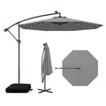 Tangkula 10FT Offset Patio Umbrella with Base Included, Outdoor Cantilever Umbrella with 40 Solar LED Lights, Tilt Adjustment, Crank Handle, Vented Top, Sand Bags for Pool Yard Deck (Gray) - color: Gray
