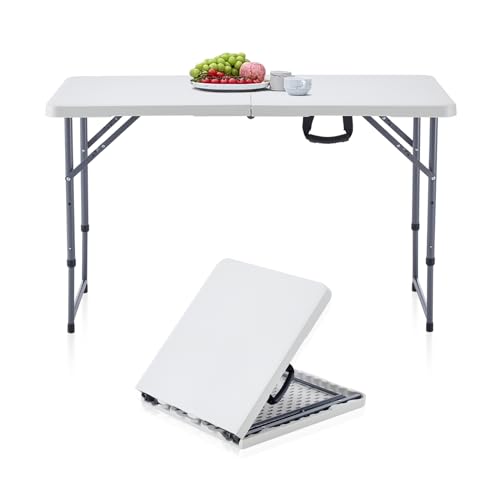 BOOSDEN 4 Foot Folding Table, Portable Rectangle Card Table, Indoor Outdoor Plastic Fold-in-Half Utility Table with Carrying Handle, Adjustable Height Foldable Tables for Picnic,Party,Camping,Office - color: 122 X 60cm Rectangular
