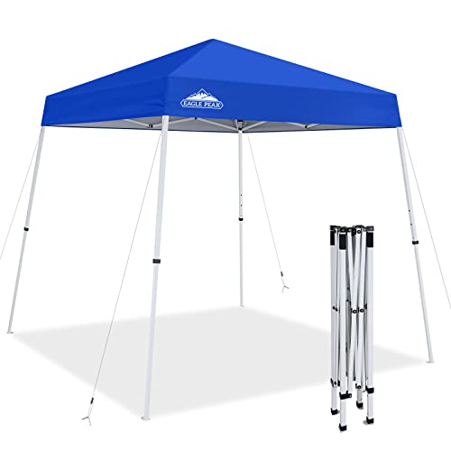 EAGLE PEAK 8x8 Slant Leg Pop-up Canopy Tent Easy One Person Setup Instant Outdoor Beach Canopy Folding Portable Sports Shelter 8x8 Base 6x6 Top (Blue) - color: Blue, size: 8x8
