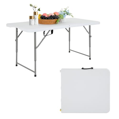 PayLessHere | 4FT Folding Table | Portable Plastic Table with Carry Handle | Waterproof & Foldable Table Design | Steel Frame with Lock | White | for Events, Camping, Indoor & Outdoor Use - color: White, size: 4 FT
