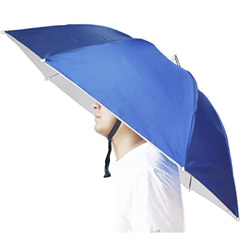 Umbrella Hat, 37 inch Fishing Umbrella Hat Hands Free Foldable UV Protection Umbrella Cap Adjustable Headwear for Fishing Golf Camping Beach Gardening Sunshade Outdoor - color: Blue