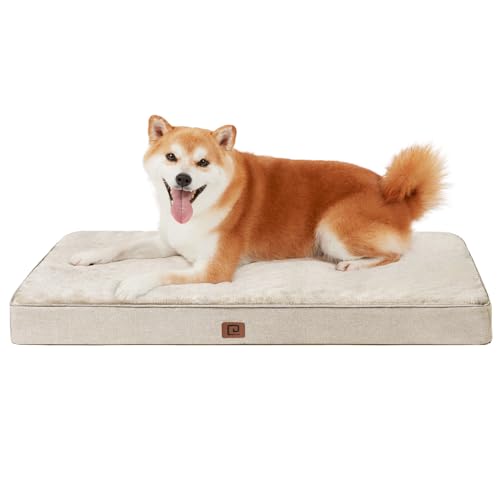 EHEYCIGA Orthopedic Dog Bed Waterproof 30"x20", Memory Foam Pet Bed for Medium Dogs, Washable Pet Mat with Removable Cover, Beige - color: Beige, size: 30.0"L x 20.0"W x 3.0"Th