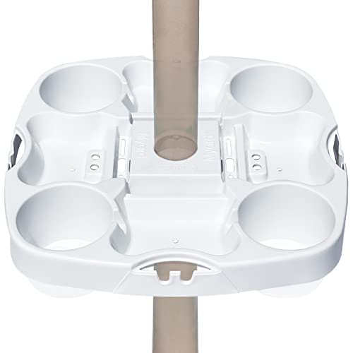 Myard 15'' Pro Universal Beach Umbrella Table Tray with Tablet Slots, Earpod Holds, Drink Holders, Snack Grooves, Phone Slots, Sunglasses Holes, Small Bag Hangers for Beach, Swimming Pool (White) - color: White