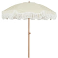 AMMSUN 6.5ft Boho Outdoor Umbrella with Fringe, UPF 50+ Picnic Umbrella with Tassels, Premium Steel Pole and Push Button Tilt, Light Beige - color: Light Beige