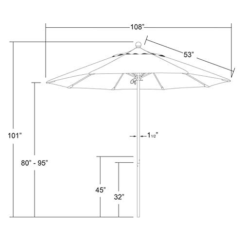 California Umbrella 9' Round Aluminum/Fiberglass Umbrella, Push Open, Silver Pole, Olefin Straw Fabric - color: Straw