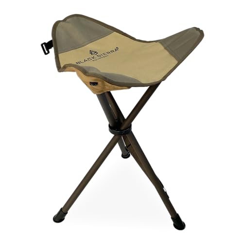 Black Sierra Folding Hunting Stool w/Shoulder Strap Supports 225 lbs, Lightweight Collapsible Tripod Seat, Foldable Steel Frame Chair Perfect for Hunting Blind, Fishing, Hiking, Travel - color: Tan