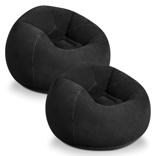 WLIVE 2 Pcs Bean Bag Chair for Kids Adults, Inflatable Chair, No Filler, Comfy, Suit for Dorm Gaming Room Indoor Outdoor, Black - color: Black, size: 2 Pcs With No Filler