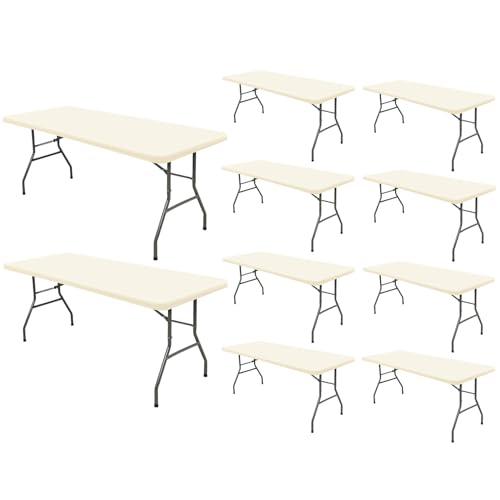8 Foot Table Cover Fitted 10 Pack Picnic Elastic Tablecloth for Rectangle Tables Waterproof Stretch Washable Folding Indoor Outdoor Spandex Table Cloth for Parties Banquet Camping (Beige,30" x 96") - color: Beige, size: 30"x96" (Pack of 10)