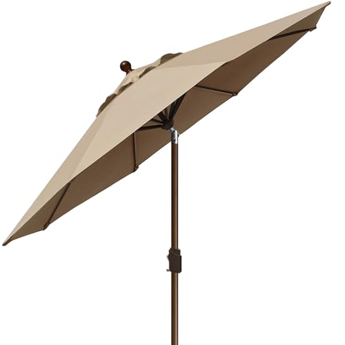 EliteShade USA 10-Year-Non-Fading 9Ft Market Patio Umbrella, UPF 50+ UV Protection Performance Sun Umbrella, Heavy Duty Commercial Grade Outdoor Table Umbrella with Crank & Tilt, Windproof Vented Top for Garden, Pool, Deck and Outdoor Playsets,Heather Bei
