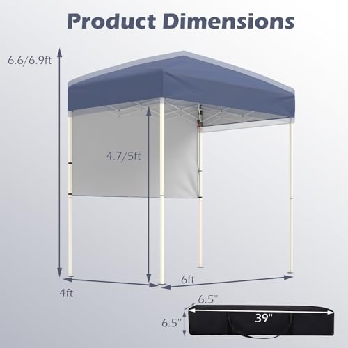 Tangkula 6x4 Ft Pop Up Canopy, UPF 50+ Instant Setup Canopy Tent with Sidewall, 4 Stakes, Portable Outdoor Canopy with Carrying Bag for Camp, Beach, Patio (Grey) - color: Gray