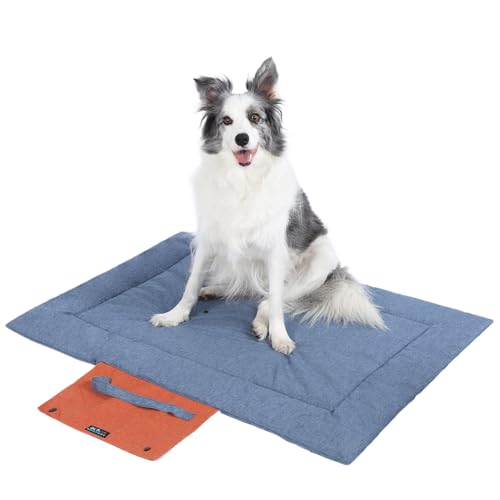 Outdoor Foldable Dog Mat Durable Teflon-Coated Oxford Material Waterproof Thin Dog pad Travel-Friendly Machine Washable Design for Camping/Car (Blue, Large (51.2 * 36.6 * 2 in)) - color: Blue, size: Large