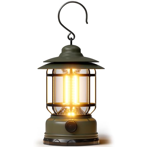 LED Camping Lanterns,1500LM Step-less Dimming, Lightweight Retro Battery Powered USB Rechargeable Tent Lights,Portable Flashlight for Power Outages Emergency Hiking Hurricane Light1 Pack Green - color: 1 Pack Green