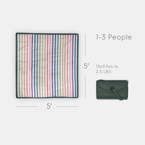 Little Unicorn 5'x5' Outdoor Family Picnic & Beach Blanket | Durable & Water-Resistant Fabric | Compact Fold & Easily Wipes Clean | Zipper Pocket (Chroma Rugby Stripe) - color: Chroma Rugby Stripe, size: 5 x 5