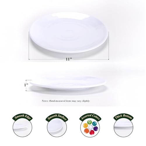 11-Inch Melamine Plates (Set of 6) - Unbreakable and Reusable Plastic Dinnerware with Ceramic Feel, Stackable and Dishwasher-Safe - Versatile for All Meals (White) - color: White