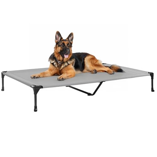 Veehoo Outdoor Elevated Dog Bed Large Sized Dogs, XL Cooling Raised Dog Cots Beds Training Platform Off Ground Hammock with Breathable Mesh, No-Slip Feet, 49"x33", Grey - color: Silver Gray, size: 49.0"L x 33.0"W x 9.0"Th