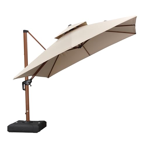 PURPLE LEAF 10ft Patio Umbrella Outdoor Square Umbrellas Large Cantilever Umbrella Windproof Offset Umbrellas Heavy Duty Sun Umbrella for Garden Deck Pool Patio, Beige - color: Beige, size: 10'X10', style: Umbrella