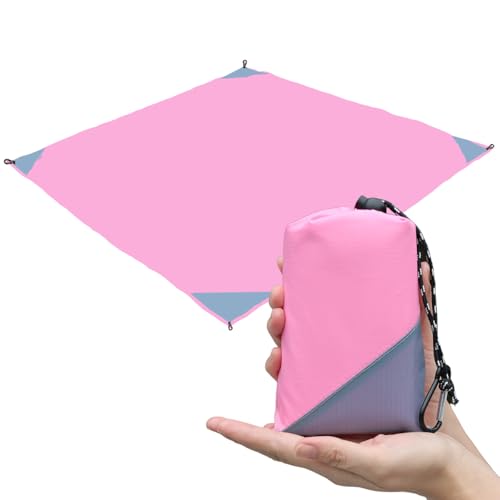 Orga'Neat Pocket Picnic Blanket, Beach Mat Waterproof Sandproof, Compact Lightweight Small Tarp for Camping, Hiking, Backpacking, Festival, Travel, Foldable in Bags (Pink/Grey, 55"x60") - color: Pink/Grey, size: 55"x60"