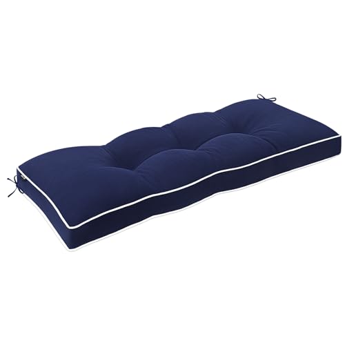 Favoyard Indoor/Outdoor Bench Cushion 42 x 16 Inch Waterproof & 3-Year Fade-Resistant Patio Furniture Cushions for Garden Porch Swing Chair Tufted Pad for Sofa Couch Seat with Ties, Blue - color: Blue, size: 42 x 16 In