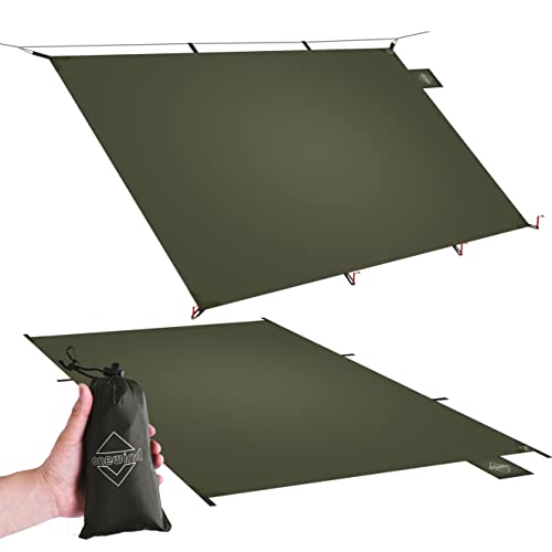 Onewind Tent Footprint, Small Tarp Tent Floor Ground Sheet 4000mm Waterproof Rate PU Coating, 98" *55" Ultralight Camping Tarp for Backpacking, Hiking, Camping, Picnic - color: Od Green-thicker, size: 98" x 55"
