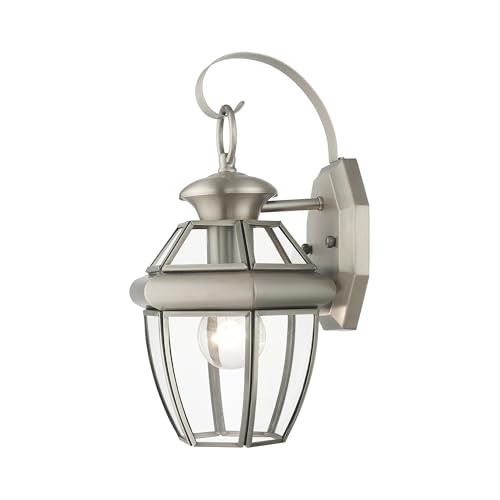 Livex Lighting 2051-91 Monterey 1 Light Outdoor Brushed Nickel Finish Solid Brass Wall Lantern with Clear Beveled Glass - color: Brushed Nickel