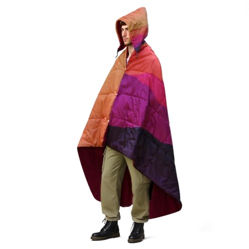 zzlamb Hooded Outdoor Blanket,Waterproof Camping Blanket Polar Fleece,Windproof Portable Warm for Stadium,Sports,Picnic,Beach,Car,Pets,56x75in Fiery Ridge Fade - color: Fiery Ridge Fade