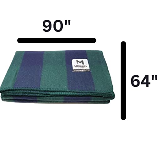 M MCGUIRE GEAR Warm Wool Bunkhouse Plaid Blanket for Camping, Home, Survival, or First Aid, 64" x 90" (Green/Navy) - color: Green/Navy