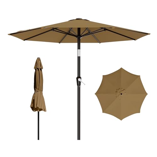 AreShark 9 FT Patio Umbrella for Outdoor, Outdoor Table Umbrella with Push Button Tilt and Crank, Outdoor Patio Umbrellas with 8 Sturdy Ribs for Market, Garden, Pool (Khaki) - color: Khaki, size: 9ft